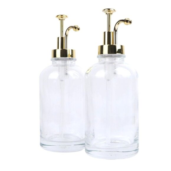 Glass Pump Dispenser With Gold Lid For Soap & Lotion - Picture 2 of 4